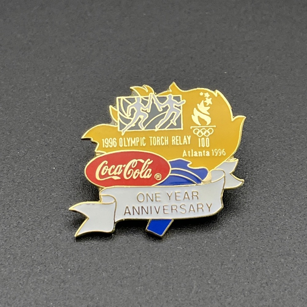 1996 Atlanta Olympics One Year Anniversary Torch Relay Coke Lapel Hat‎ Pin